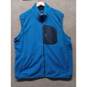 Lands' End Men's Fleece Vest XL 46-48 Blue Full Zip Chest Pocket Outdoor Layerin